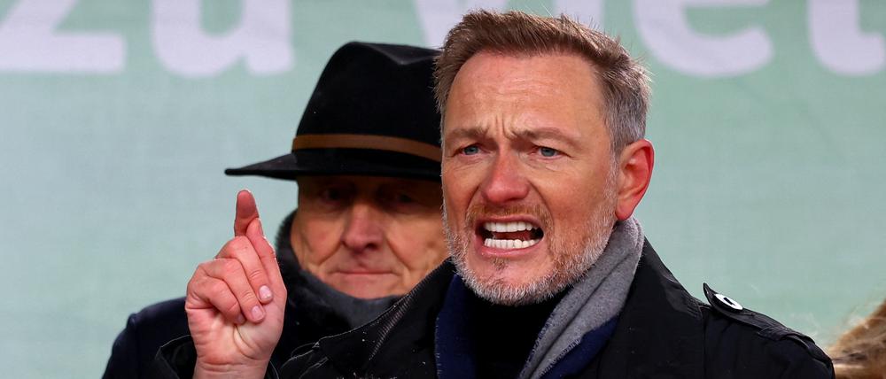 FDP-Politiker Christian Lindner trat am Montag bei der Kundgebung der Bauern auf.