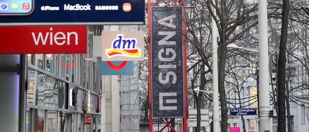 Ein Signa-Schild in einer Straße in Wien. 