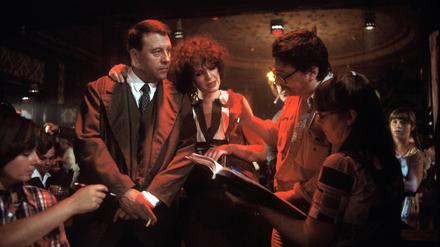 Günter Lamprecht und Elisabeth Trissenaar mit Rainer Werner Fassbinder bei den Dreharbeiten zu „Berlin Alexanderplatz“. 
