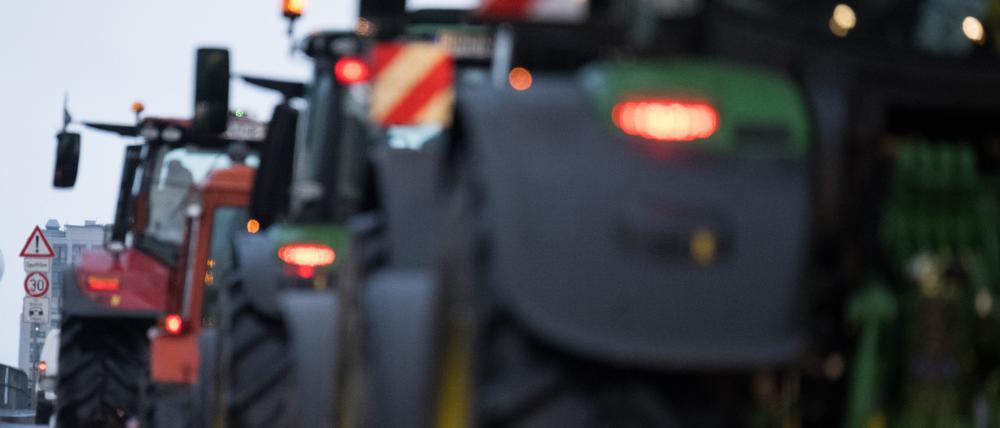 Traktoren fahren zu einer Protestdemonstration am Brandenburger Tor Richtung Innenstadt. Auch aus Reinickendorf machten sich Landwirte auf den Weg. (Symbolbild)