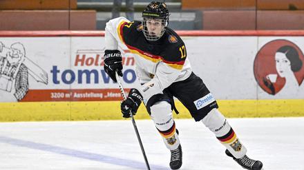 Rio Kaiser (hier im Trikot der U18-Nationalmannschaft) zählt zu den größten deutschen Eishockeytalenten.