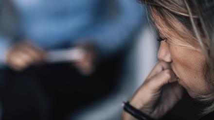 Psychotherapy treatment for depression disorder, mental health patient in session.