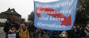 Gegendemonstration zu einer AfD-Veranstaltung in Duisburg-Homberg. 