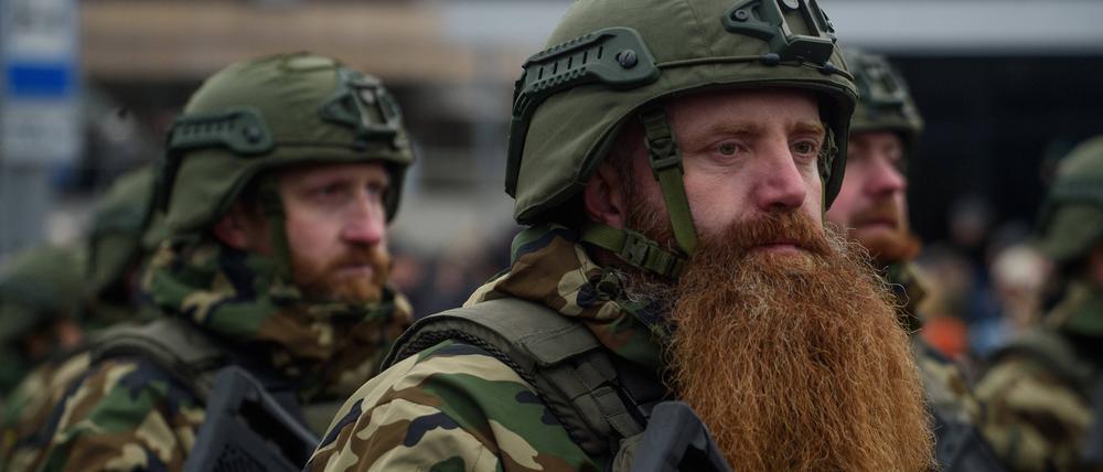 Litauische Soldaten in Uniform bei einer Militärparade im November vergangenen Jahres. Die baltischen Staaten rüsten sich für den Ernstfall – sie haben entschieden, ihre Verteidigungsanlagen zu verstärken.