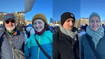 Am Samstag demonstrierten Wilfried Franzke, Louise Schröder, Paul Lang und Angela Fischer (v.l.) zusammen mit Tausenden anderen auf dem Erfurter Domplatz gegen rechts.