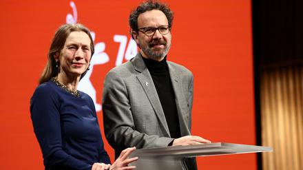Executive Director of the Berlin International Film Festival Mariette Rissenbeek and Artistic Director of the Berlin International Film Festival Carlo Chatrian hold a press conference ahead of the 74th Berlinale International Film Festival in Berlin, Germany, January 22, 2024. REUTERS/Liesa Johannssen