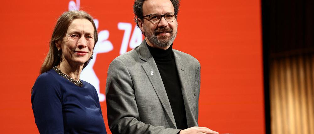 Executive Director of the Berlin International Film Festival Mariette Rissenbeek and Artistic Director of the Berlin International Film Festival Carlo Chatrian hold a press conference ahead of the 74th Berlinale International Film Festival in Berlin, Germany, January 22, 2024. REUTERS/Liesa Johannssen