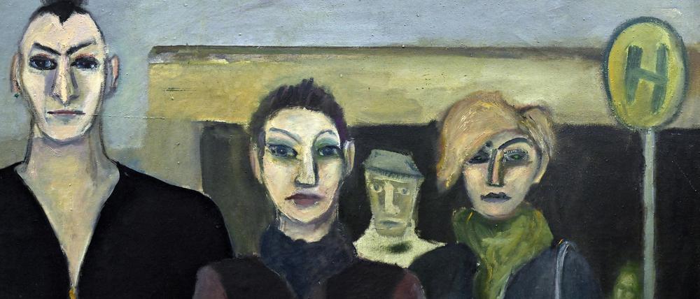 Potsdam, 14.11.2023 / Lokales / Barbara Raetsch, Ausstellung im Ministerium für Wissenschaft, Forschung und Kultur, Bild Haltestelle 1984, Foto: Ottmar Winter PNN ACHTUNG: Foto ist ausschließlich für redaktionelle Berichterstattung der PNN und des TGSP! Eine kommerzielle Nutzung, z.B. Werbung, ist ausgeschlossen. Die Weitergabe an nicht autorisierte Dritte, insbesondere eine weitergehende Vermarktung über Bilddatenbanken, ist unzulässig.