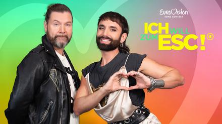 Rea Garvey (l.) und Conchita Wurst in der Kulisse von „Ich will zum ESC!“