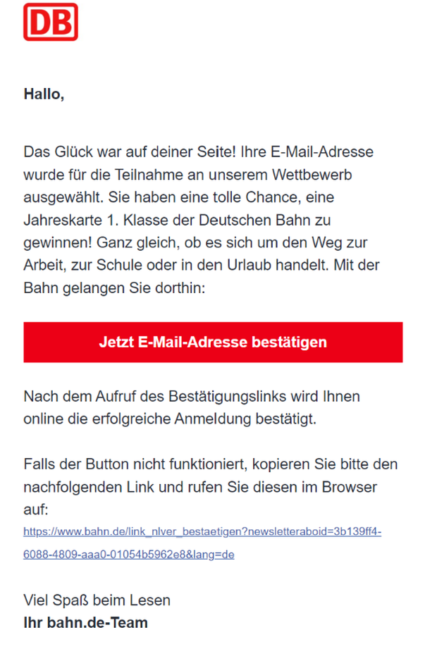 Ein Phishing-Versuch mit der Deutschen Bahn als vermeintlichem Absender