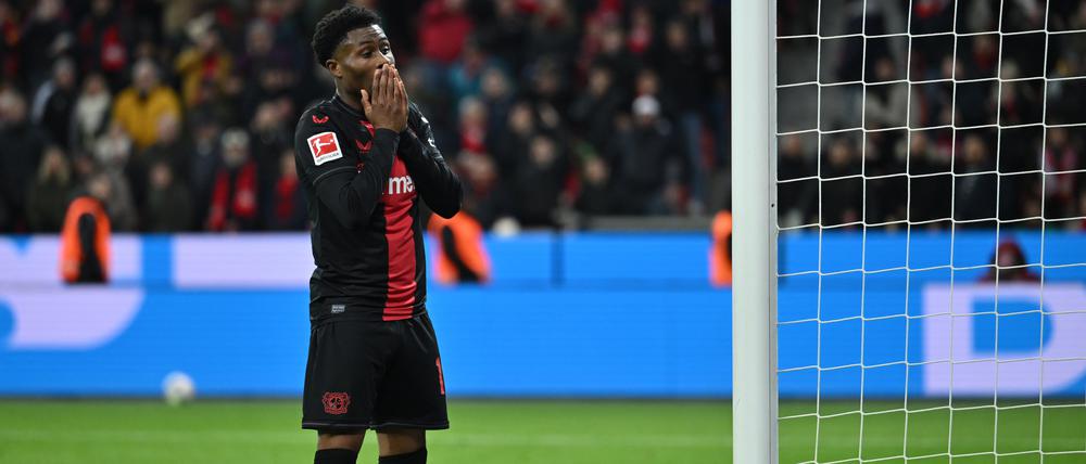 Wieder eine Chance vertan. Leverkusen und Nathan Tella konnten es am Ende nicht so recht fassen.