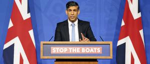 Rishi Sunak, Premierminister von Großbritannien, während einer Pressekonferenz in der Downing Street.