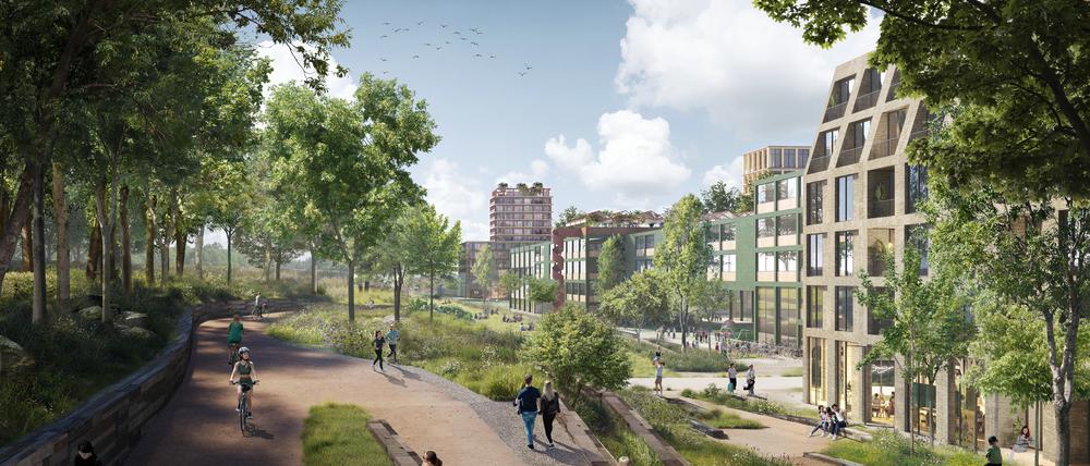 So soll das Stadtquartier auf dem ehemaligen Güterbahnhof in Köpenick aussehen.