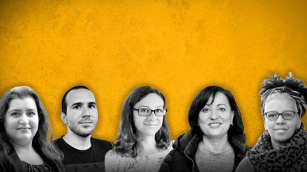 Fereshta Hussain, George Skretas, Melanie Klockmann, Kateryna Survilova und Patricia Vester (v.l.) aus Potsdam berichten von ihren Sorgen.