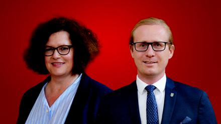 Zwei Lichtenberger Bezirksstadträte im Zwielicht: Camilla Schuler (Linke) und Kevin Hönicke (SPD).