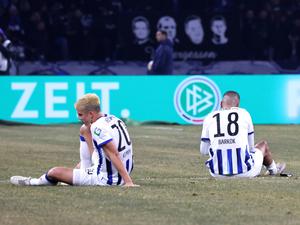 Großer Frust nach einer verspielten Chance. Im Januar 2024 scheiterte Hertha im Pokal-Viertelfinale am 1. FC Kaiserslautern.