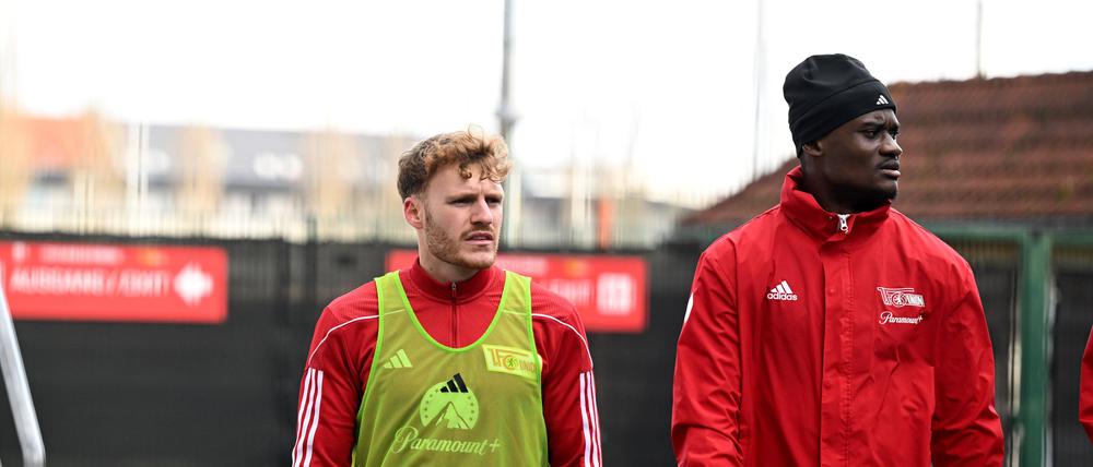 Wir sind die Neuen. Yorbe Vertessen (links) und Chris Bedia sollen beim 1. FC Union Berlin in Zukunft die Tore schießen.