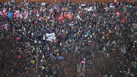 People attend a demonstration march to protest against right-wing extremism and for the protection of democracy in Berlin, Germany February 3, 2024. REUTERS/Liesa Johannssen