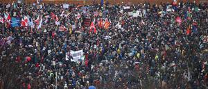 People attend a demonstration march to protest against right-wing extremism and for the protection of democracy in Berlin, Germany February 3, 2024. REUTERS/Liesa Johannssen