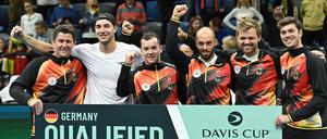 Die deutsche Mannschaft mit Teamchef Michael Kohlmann, Jan-Lennard Struff, Dominik Koepfer, Tim Puetz, Kevin Krawietz und Maximilian Marterer hat im Davis Cup jetzt größere Ziele
