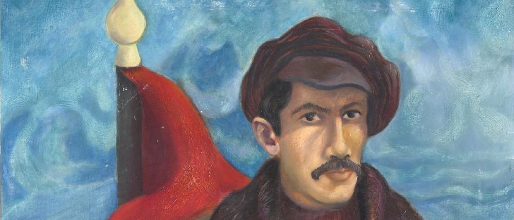 „Selbstbildnis mit roter Fahne“ von Sami Hakki aus dem Jahr 1968. Der irakische Künstler studierte damals an die Hochschule für bildende Künste in Dresden.
