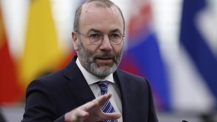 Manfred Weber aus Deutschland, Vorsitzender der Fraktion der Europäischen Volkspartei, spricht im Europäischen Parlament.