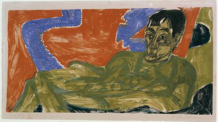 Ernst Ludwig Kirchner Porträt Otto Mueller, 1915, Farbholzschnitt, Kupferstichkabinett, Staatliche Museen zu Berlin.