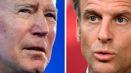 Dieses am 6. Februar 2024 erstellte Kombinationsfoto zeigt US-Präsident Joe Biden (links) und Frankreichs Präsident Emmanuel Macron.