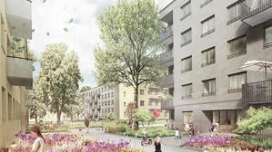 So sollen die nachverdichteten Gesobau-Innenhöfe in der Kavalierstraße am Schlosspark Schönhausen aussehen.