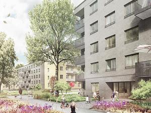 So sollen die nachverdichteten Gesobau-Innenhöfe in der Kavalierstraße am Schlosspark Schönhausen aussehen.