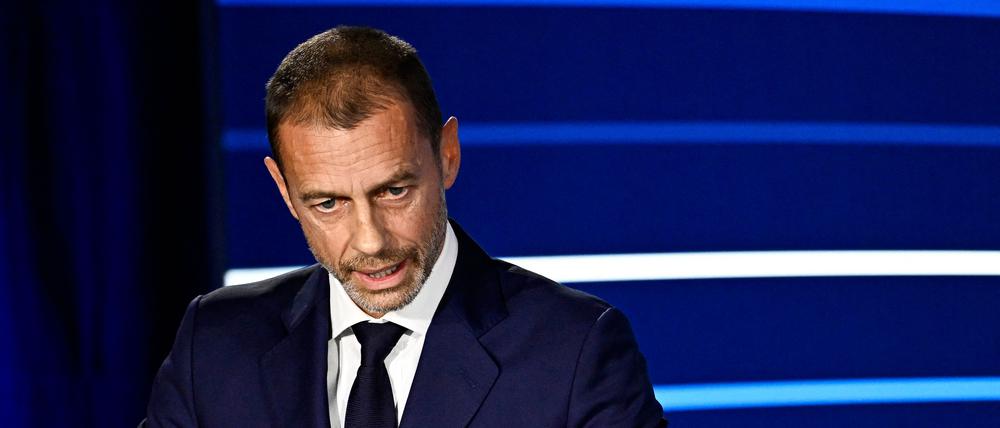 UEFA president Aleksander Ceferin delivers a speech during the 48th UEFA ordinary Congress held at the Maison de la Mutualite in Paris on February 8, 2024. (Photo by JULIEN DE ROSA / AFP)