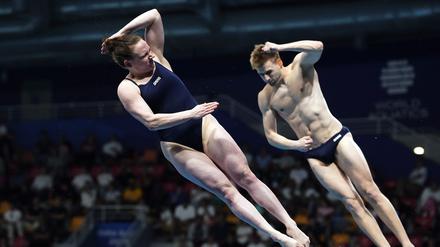 Die Deutschen Alexander Lube und Jana Lisa Rother belegten im Mixed-Synchronspringen vom Drei-Meter-Brett den neunten Platz. 
