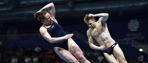 Die Deutschen Alexander Lube und Jana Lisa Rother belegten im Mixed-Synchronspringen vom Drei-Meter-Brett den neunten Platz. 