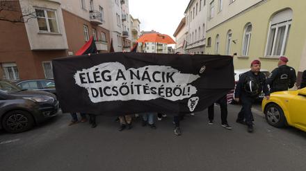 Antifaschistische Demo gegen den „Tag der Ehre“ in Budapest.