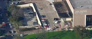 Television evangelist Joel Osteen’s Lakewood Church is seen in an aerial view after a shooting incident in Houston, Texas, U.S. February 11, 2024 in a still image from video. Courtesy ABC affiliate KTRK via REUTERS.     NO RESALES. NO ARCHIVES. MANDATORY CREDIT