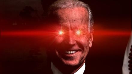 Ein Screenshot vom Twitter-Account von „@JoeBiden“ zeigt den US-Präsidenten mit roten Laser-Augen.