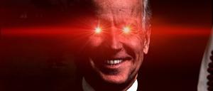 Ein Screenshot vom Twitter-Account von „@JoeBiden“ zeigt den US-Präsidenten mit roten Laser-Augen.