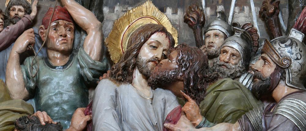 Judaskuss, hier dargestellt auf einem Altarbild in der Kirche des Heiligen Matthäus in Stitar, Kroatien.