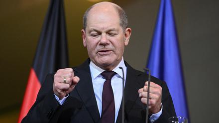 German Chancellor Olaf Scholz speaks during a press conference with Polish Prime Minister Donald Tusk (not pictured), at the Chancellery in Berlin, Germany February 12, 2024. REUTERS/Annegret Hilse 