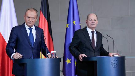 Bundeskanzler Scholz (r.) und Polens Ministerpräsident Donald Tusk.