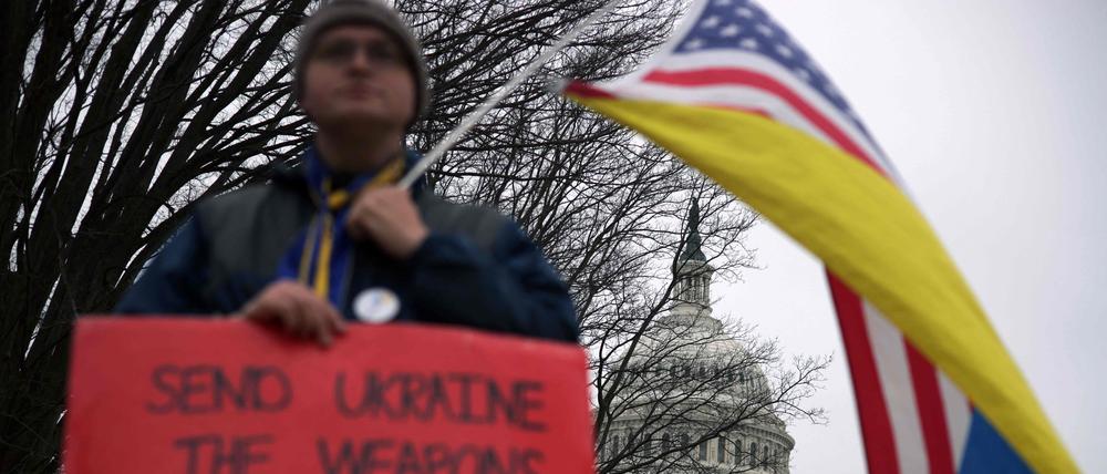 Ukraine-Unterstützer vor dem US-Kapitol in Washington.