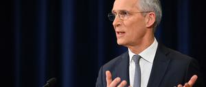 NATO Secretary General Jens Stoltenberg speaks during a press conference