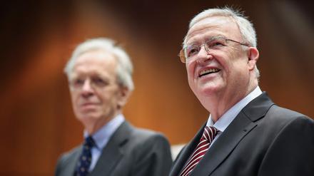 Ex-VW-Chef Martin Winterkorn (r.) und sein Anwalt Kersten von Schenck am Mittwoch vor Gericht.