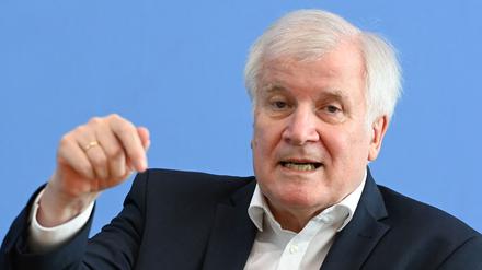 Der damalige Bundesinnenminister Horst Seehofer gestikuliert bei einer Pressekonferenz (Archivbild)