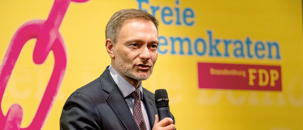 Christian Lindner (FDP), Bundesminister der Finanzen, spricht beim Politischen Aschermittwoch der FDP Brandenburg.