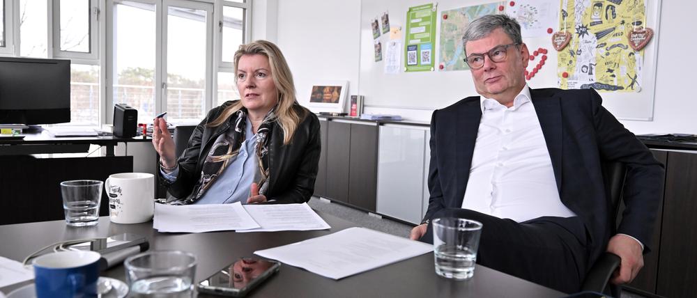 Die Geschäftsführer der Energie und Wasser Potsdam, Christiane Preuß und Eckard Veil.