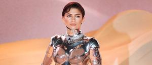 TOPSHOT - US actress Zendaya poses on the red carpet upon arrival for the World premiere of the film "Dune: Part Two" in Leicester Square, central London, on February 15, 2024. (Photo by Daniel LEAL / AFP)
