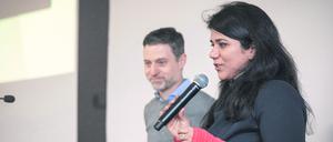 Einsatz für Dialog: Saba-Nur Cheema (r.) und Meron Mendel am 29. Januar 2024 an der Freien Universität.