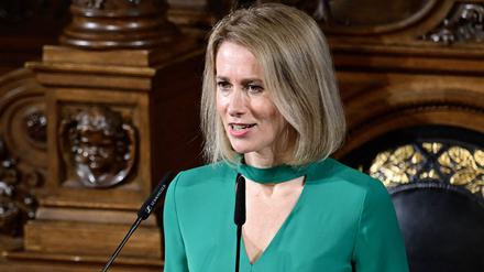 Kaja Kallas bei ihrer Rede beim traditionellen Matthiae-Mahl des Hamburger Senats im Rathaus.