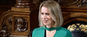 Kaja Kallas bei ihrer Rede beim traditionellen Matthiae-Mahl des Hamburger Senats im Rathaus.